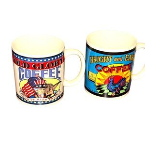 Set Of 2 Archives Coffee Mugs Bright & Early Old Glory Retro Patriotic Designs C